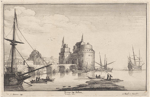 Gezicht op het kasteel St. Louis te Sidon, Libanon, Wenceslaus Hollar, 1651 - 1670 Canvas Print