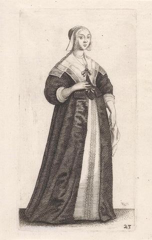 English woman with handkerchief in hand, Wenceslaus Hollar, 1640 Canvas Print