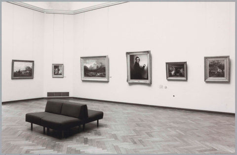 Room with six paintings, in the middle a self-portrait of Willem Hendrik Schmidt with a brush in hand, 1990 Canvas Print