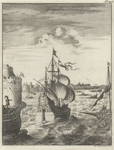 Ships enter Tripoli, Jan Luyken, 1684 Canvas Print