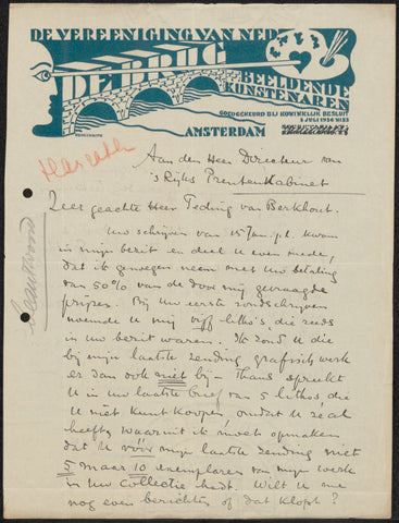 Letter to jonkheer Hendrik Teding van Berkhout (1879-1969), Otto Hanrath, 1908 - 1934 Canvas Print