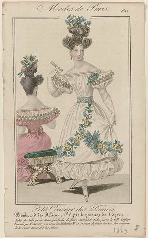 Petit Courrier des Dames, 1829, No. 622 : Robe de tulle garnie d'une guirland (...), anonymous, 1829 Canvas Print