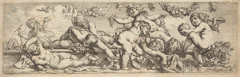 Frisian with eight children playing and putti, Cornelis Schut (I), 1618 - 1655 Canvas Print