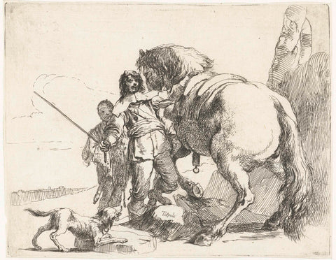 Rider with horse and boy and dog, Giovanni Battista Tiepolo, in or before c. 1735 Canvas Print