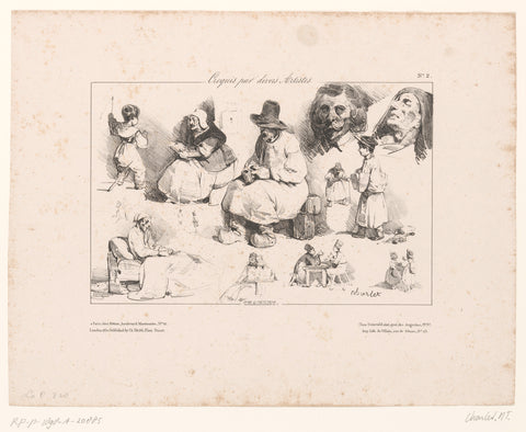 Sketch sheet with various figures, Nicolas Toussaint Charlet, 1830 Canvas Print