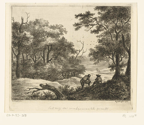 Hilly landscape with two resting men, Ernst Willem Jan Bagelaar, 1798 - 1837 Canvas Print