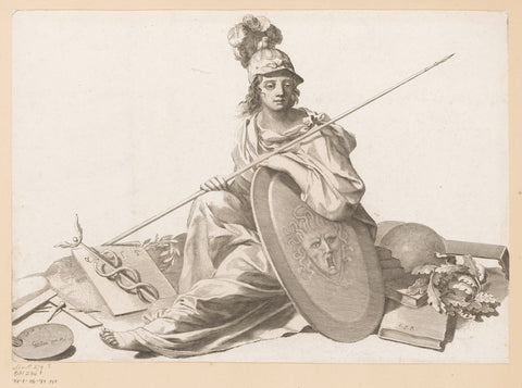 Allegorische voorstelling met Minerva tussen boeken en schilder- en graveermateriaal, Claude Mellan, 1608 - 1688 Canvas Print