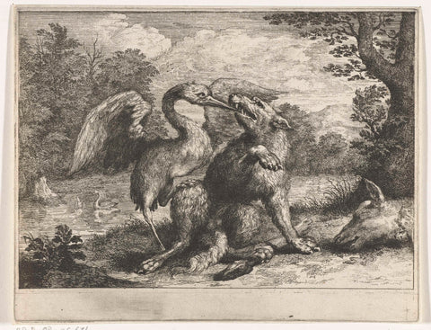 Wolf and Crane, Abraham Bloteling, 1655 - 1690 Canvas Print