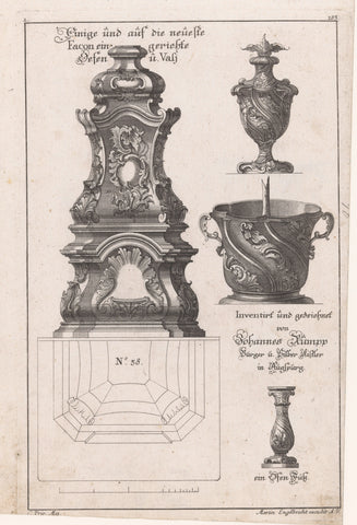 Stove, vase, pot and pedestal, Johann Rumpp, 1712 - 1755 Canvas Print