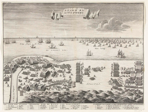 The State Army crosses the port at Nieuwpoort and the first skirmishes with the Spanish army, 1600, anonymous, 1730 Canvas Print