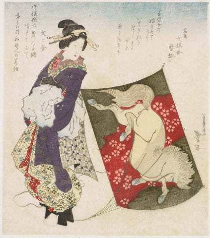 Woman Standing on the String of a Kite, Katsushika Taito II, 1822 Canvas Print