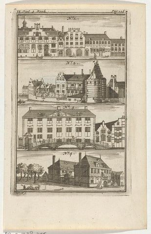 Four different buildings in Amsterdam, Anna Folkema, 1723 Canvas Print