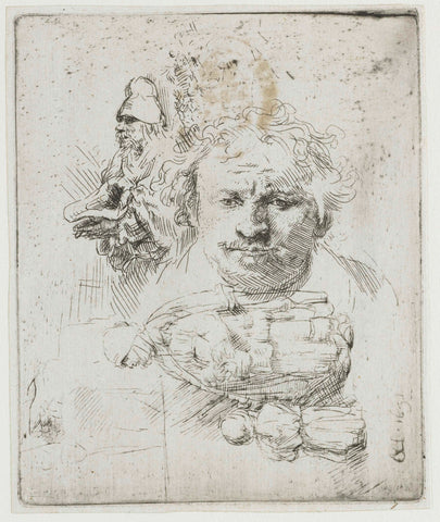 Sheet of Studies, with a Self-portrait, a Beggar, and a Woman and Child, Rembrandt van Rijn, 1651 Canvas Print