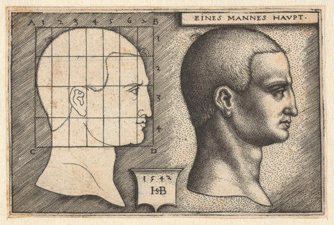 Male head and drawing in schematic according to proportion theory, Hans Sebald Beham, 1542 Canvas Print