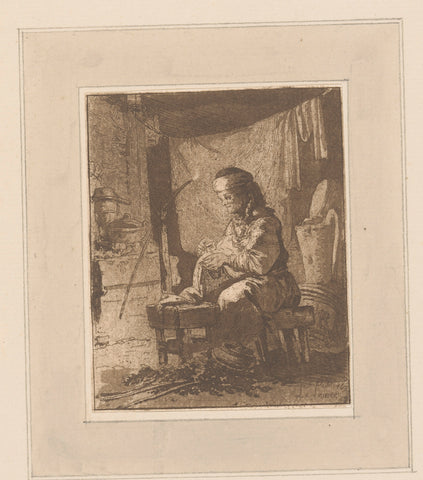 Farmer's wife with sewing in an interior, Jean Baptist Leprince, 1768 Canvas Print