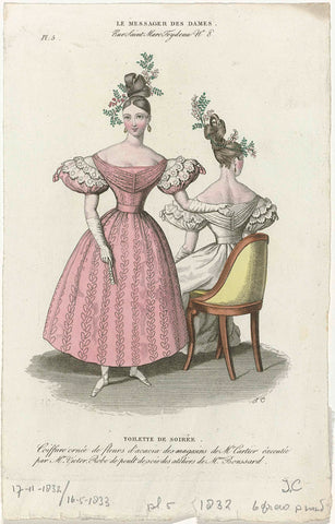 Le Messager des Dames, 1832, Pl. 5 : Toilette de soiré (...), anonymous, 1832 Canvas Print