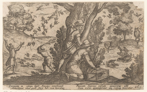 Hunters catch birds, Antonio Tempesta, 1605 Canvas Print