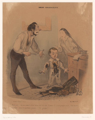 Toddler has inkpot thrown over his clothes, Honoré Daumier, 1839 Canvas Print