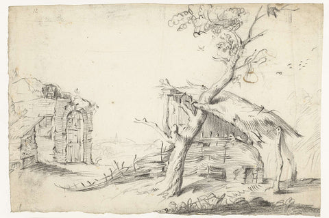 Dilapidated buildings in a landscape, Harmen ter Borch, 1653 Canvas Print