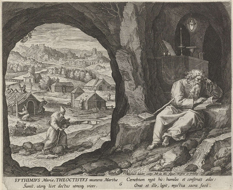 Saint Euthymius and Saint Theoctistus, Raphaël Sadeler (I), 1598 Canvas Print