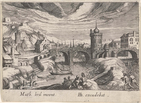 Cityscape with a River, Simon Frisius, 1614 Canvas Print