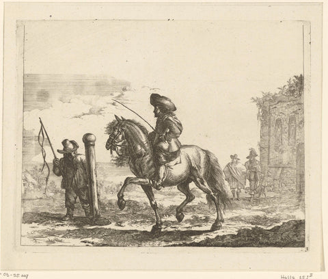 Horseman with a servant on the left and a ruin on the right, Romeyn de Hooghe (attributed to), 1655 - 1667 Canvas Print