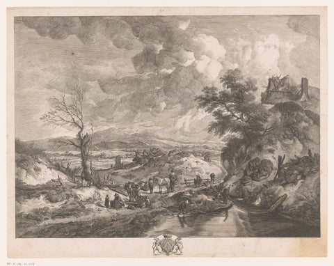 Landscape with wood pickers, Jean Moyreau, c. 1752 Canvas Print