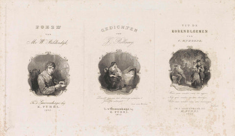 Three title pages for three different books, Willem Frederik Wehmeyer, 1852 Canvas Print