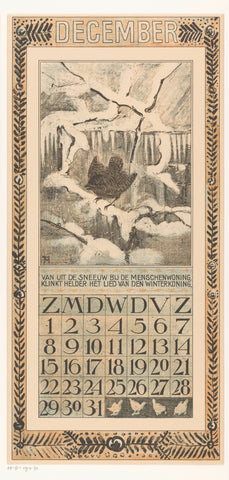 Calendar sheet December with wren, Theo van Hoytema, 1906 Canvas Print