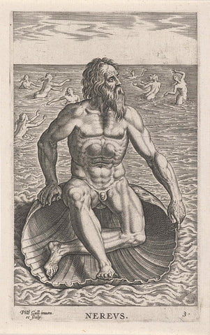 Sea god Nereus, Philips Galle, 1586 Canvas Print