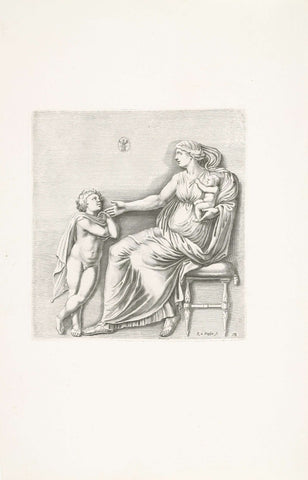 Bas-reliëf van een vrouw en een putto, Reinier van Persijn, 1640 Canvas Print