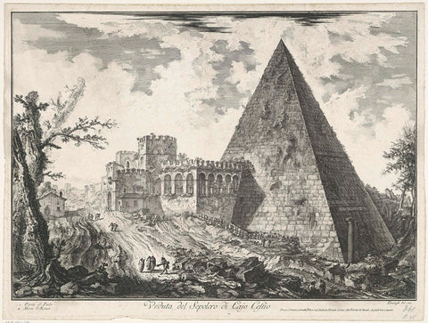 Pyramid of Cestius in Rome, Giovanni Battista Piranesi, 1748 - 1778 Canvas Print