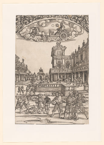 Sol in his triumphal chariot, among them his planet children, anonymous, Hans Sebald Beham, 1510 - 1550 Canvas Print