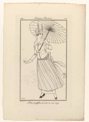 Journal des Dames et des Modes, Costumes Parisiens, 1914, No. 174 : Robe de taffetas (...), Fabius, 1914 Canvas Print