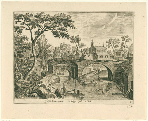 Landscape with ruins of a bridge, Adriaen Collaert, 1587 Canvas Print