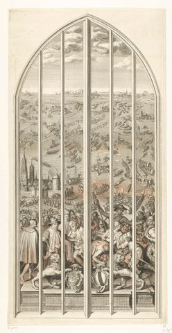 Stained-glass window 25 in the Sint-Janskerk in Gouda: Het ontzet van Leiden, 1574, Pieter Tanjé, 1738 - 1754 Canvas Print