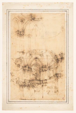 Two design sketches for the hall of a palace, Giuseppe Galli Bibiena, c. 1710 - c. 1773 Canvas Print