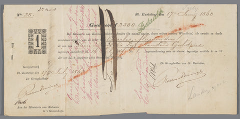 Bill of exchange for Charles Hussenden, slaveholder on St Eustatius, anonymous, 1863 Canvas Print