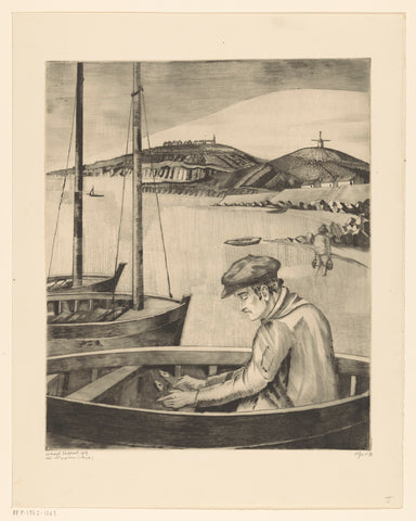 Fisherman in a moored ship, Lodewijk Schelfhout, 1927 Canvas Print