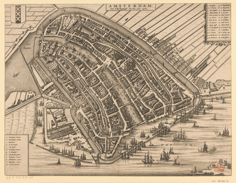 Map of Amsterdam, 1482, Jacob van Meurs (possibly), 1663 - 1664 Canvas Print