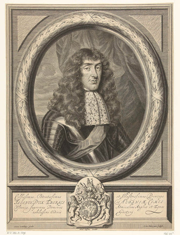 Portrait of James Stuart, Duke of York and Albania, in oval frame, Cornelis van Dalen (II), 1648- 1664 Canvas Print