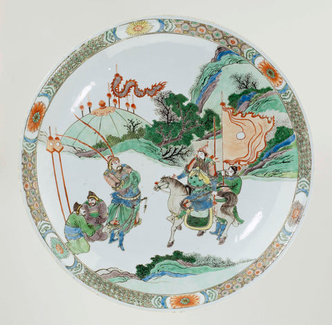 Saucer-dish with two warriors meeting in a rocky landscape, anonymous, c. 1700 - c. 1780 Canvas Print