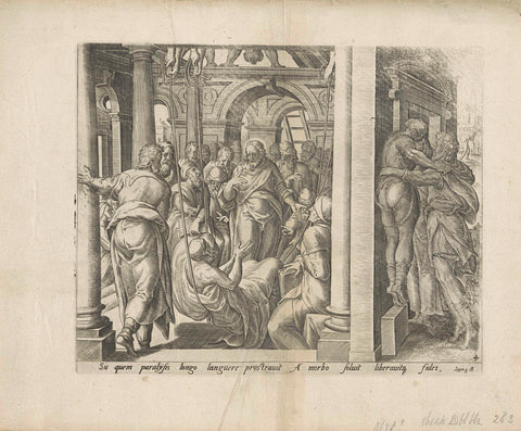 Christ heals the paralyzed man, Johannes Wierix, 1643 Canvas Print