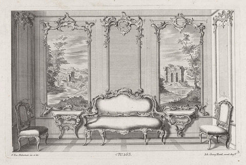 Interior with sofa and chairs, anonymous, 1731 - 1775 Canvas Print