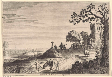 Country road along ruin of a church, Jan van de Velde (II), 1628 Canvas Print