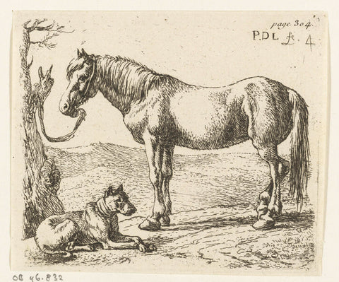 Horse and dog in a meadow, Pieter Bodding van Laer, 1609 - 1642 Canvas Print