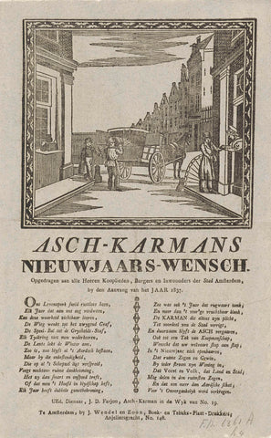 New Year's wish of the Amsterdam ash cartmen for the year 1837, anonymous, 1836 - 1837 Canvas Print