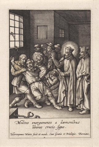 Ignatius of Loyola performs a devil's spell, Hieronymus Wierix, 1611 - 1615 Canvas Print