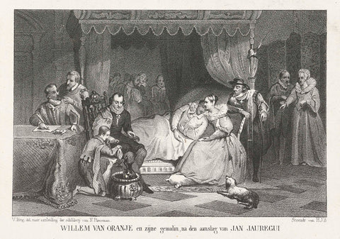 Prince William I, after the failed assassination attempt by Jean Jauregui in 1582, nursed by Charlotte de Bourbon, anonymous, 1840 - 1845 Canvas Print