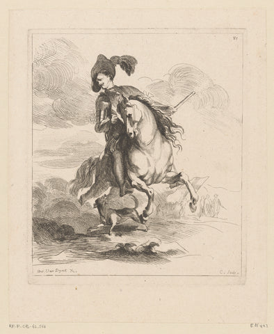 Officer on horseback, Anne Claude Philippe Caylus, 1702 - 1765 Canvas Print